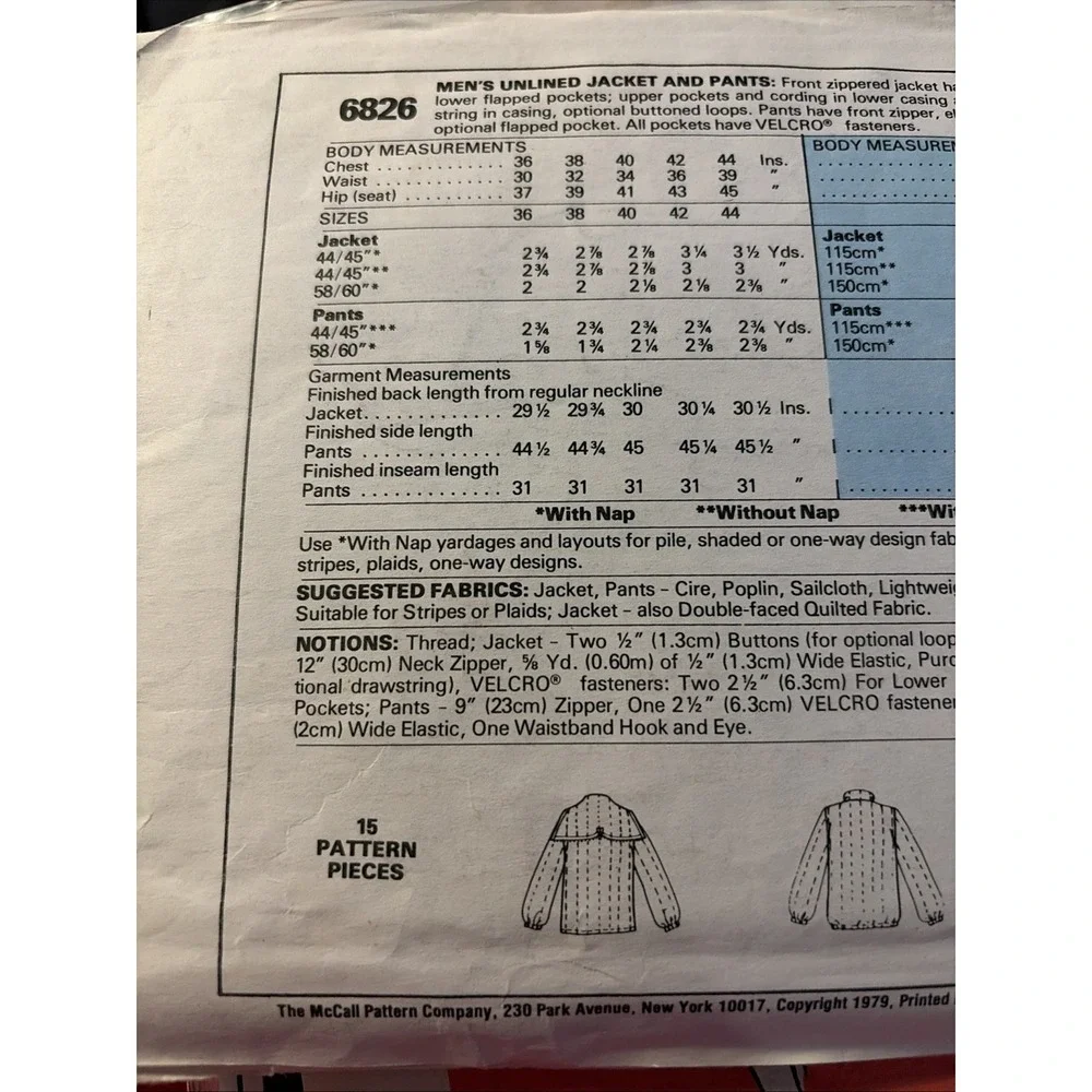 McCall's Vintage Sewing Pattern 6826 Men's Sz 38 Waist 32